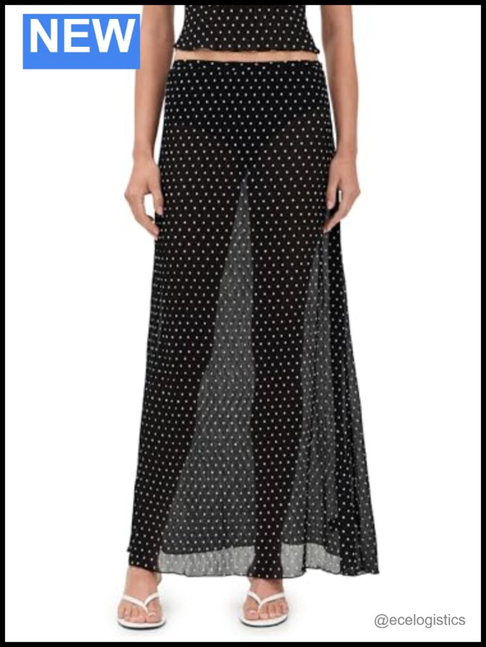 Lioness Women's Plisse Polka Dot Maxi Skirt Satin High Waist